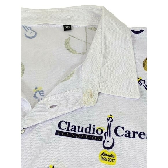 Claudio Cares Foundation Polo Shirt XXL White Guitar Pattern Short Sleeve 10f - Picture 2 of 6